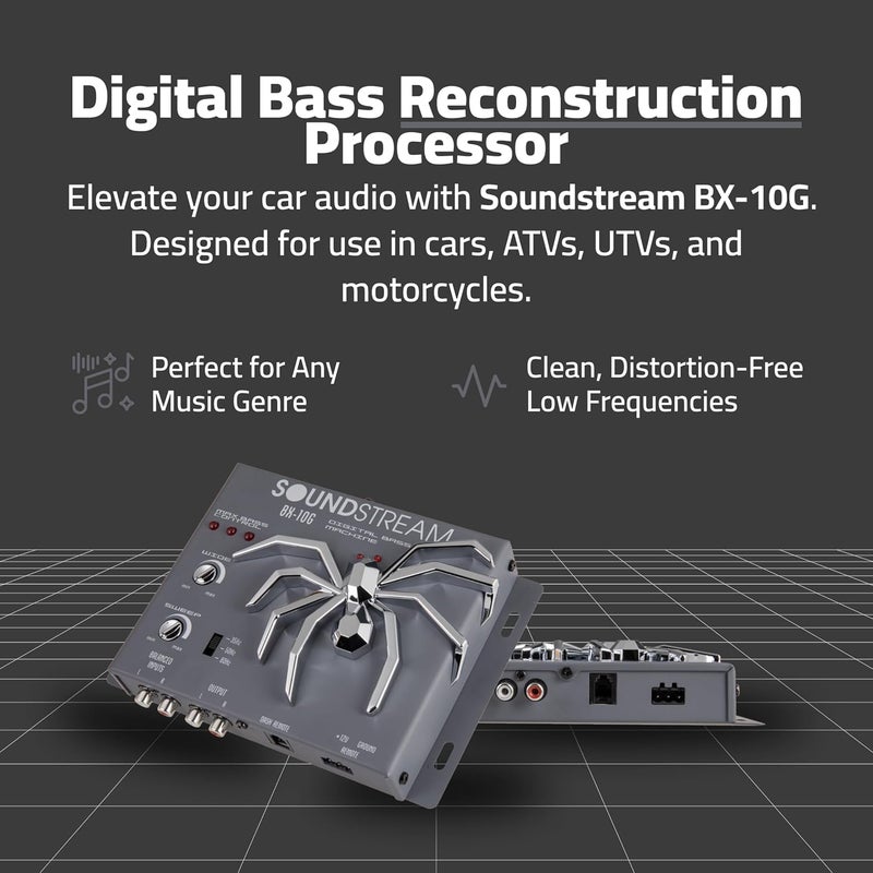 SOUNDSTREAM معالج استعادة الباس BX-10G مع معادل باس بارامتري، معالج باس رقمي لصوت السيارة، مدخلات متوازنة ووحدة تحكم عن بُعد مثبتة على لوحة القيادة - رمادي - Image 2